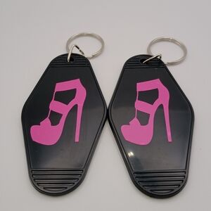 Handmade Vintage Motel Style Keychain Pink High Heel Sandal Vinyl UV Resin Seal